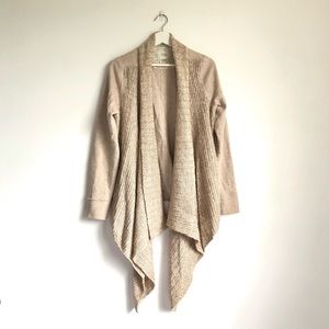 Anthro Saturday Sunday Tan Beige Knit Waterfall Open Front Cardigan Size Large